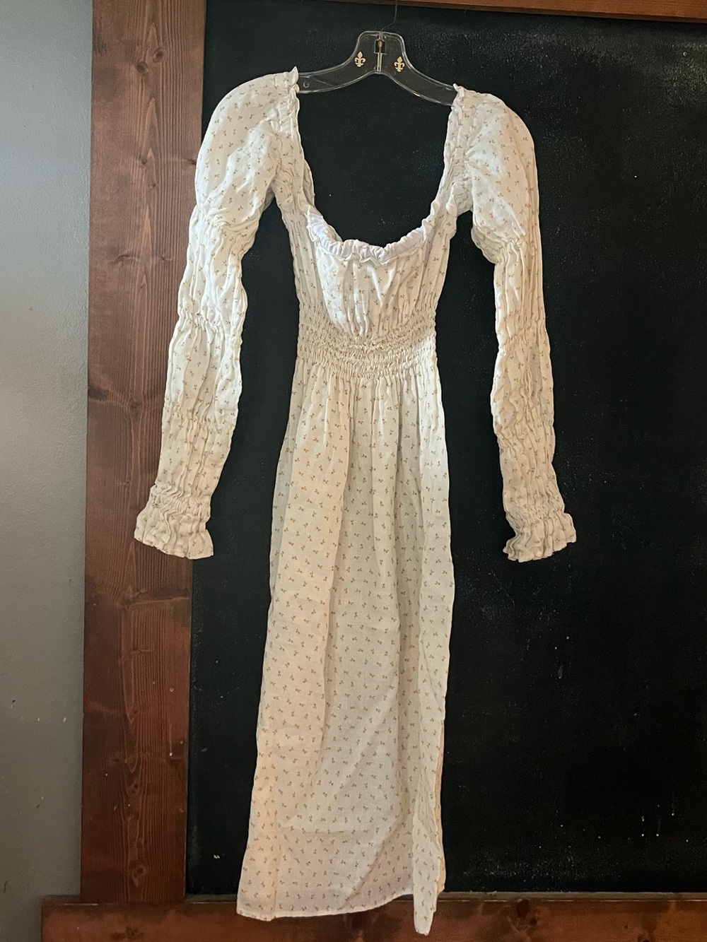 Sleeper Michelin Ivory/White Floral Long-Sleeve Puff Dress size S euc - Picture 4 of 7